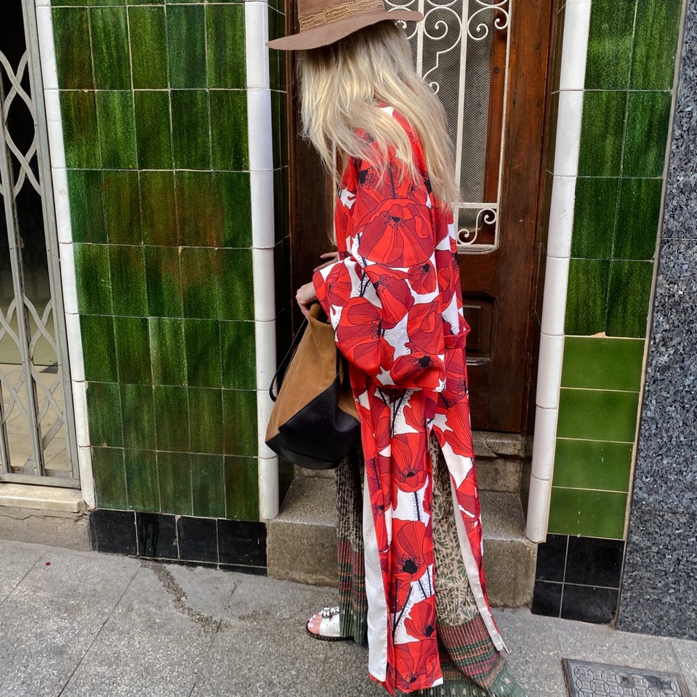 Boho Style Lined Kimono in poppy pattern